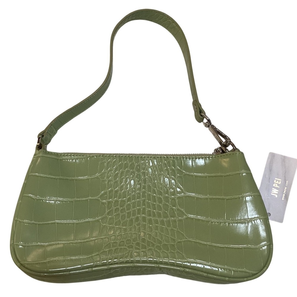 JW PEI Eva Shoulder Bag Sage Green Croc Embossed Vegan Leather Baguette NEW